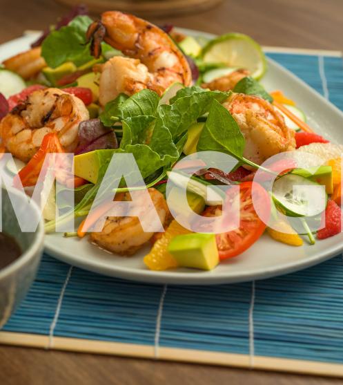 La salade de gambas, agrumes et avocats